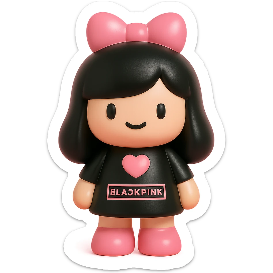 BLACKPINK-inspired object, black and pink colors, collectible and playful vinyl toy appearance sticker