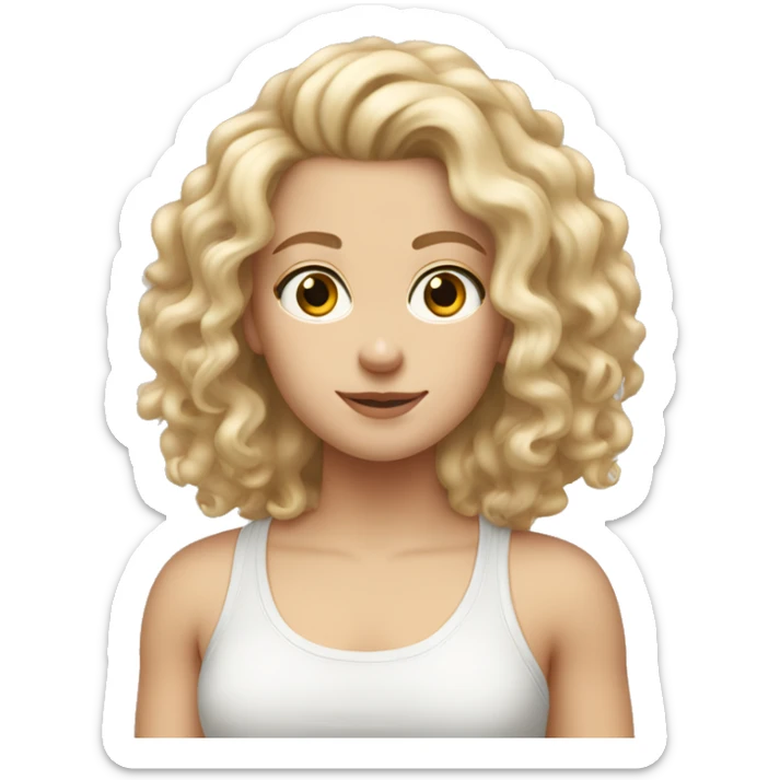 white girl with really curly long blonde hair wearing tank top hair in front sticker