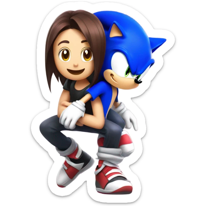 sonic the hedgehog giving kairi from kingdom hearts a piggy back ride sticker