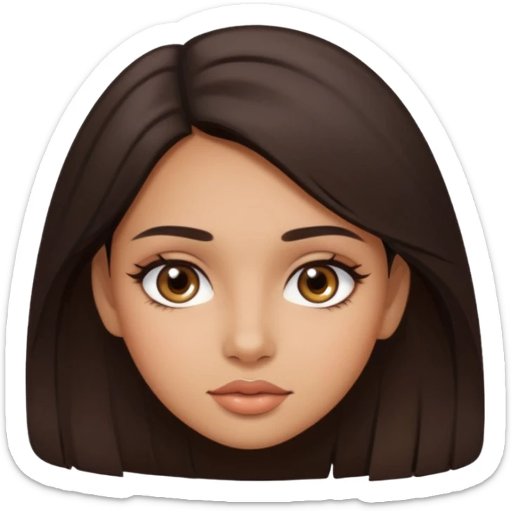 She's with long dark brown hair on her teenager years and her eyes are brown with not very  long natural lushes  her skin is not whit eits medium ( olive) and her faces shape is oval and a little bit circle her lips  awesome but not big lips she has a make up but clean natural looking  make up  sticker