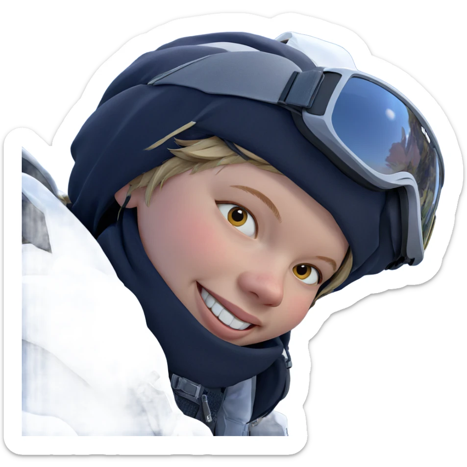 smiling girl outdoors with goggles sticker