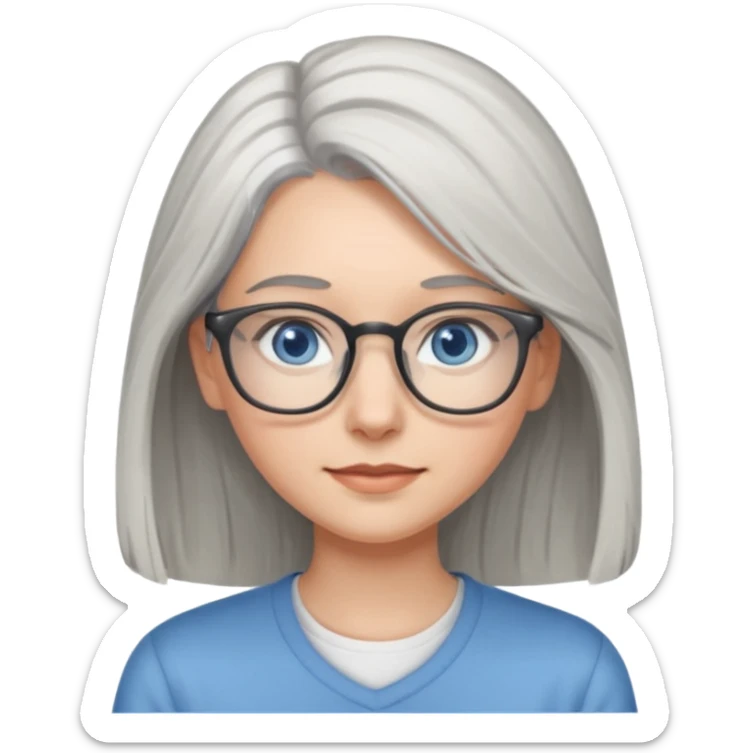 Grey haired emoji with blue eyes and glasses female young longer hair sticker