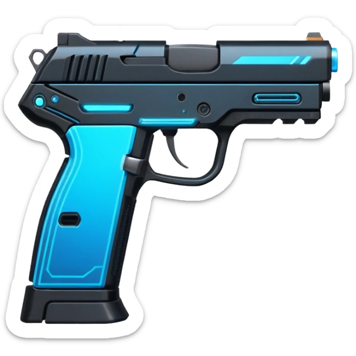 the image is the icon for a videogame  item. futuristic cyberpunk -ready to equip- it is master craftsmanship [ unequipped item ]
It is a magsec4 pistol with a mini-holo - neatly staged 3/4 profile view sticker