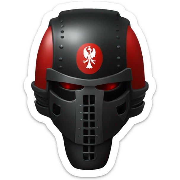 "Black Space Marine helmet with red lenses, featuring the Russian coat of arms. sticker