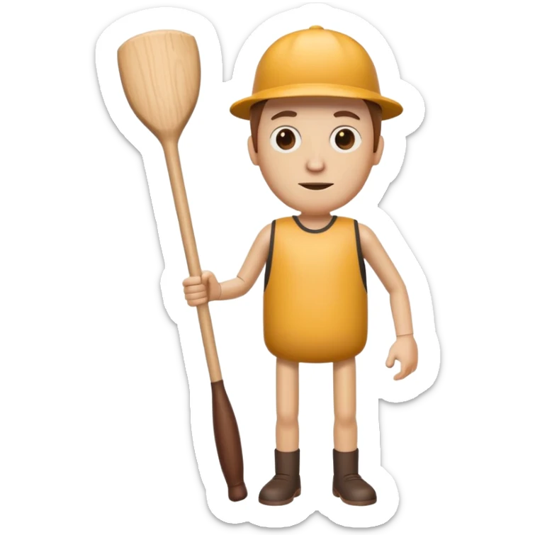 Make a wood tube with a face and wooden legs and arms and a bat sticker