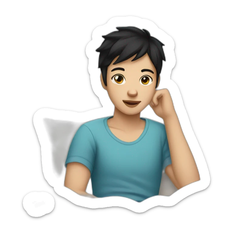 Teenager with black hair, fair skin, sleeping in bed sticker