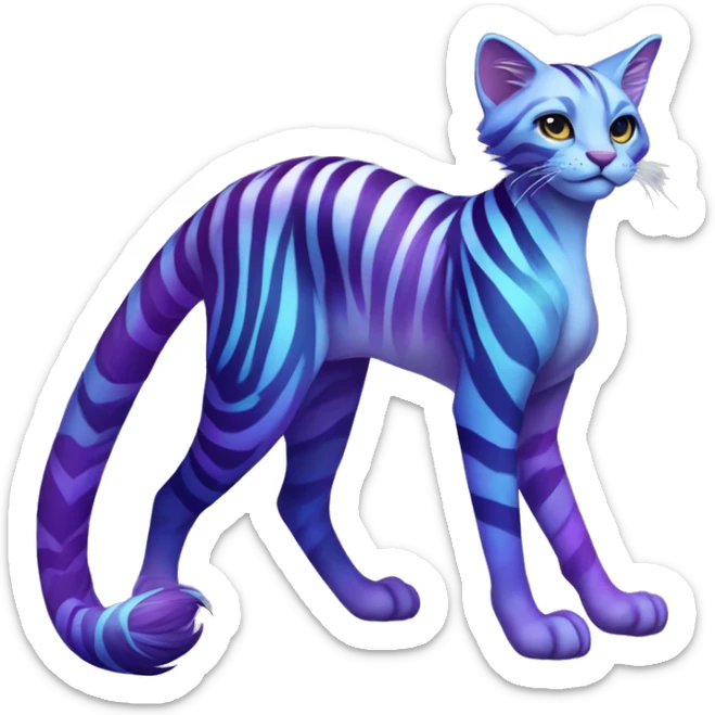 Colorful vernid fantasy creature LiLaiRa Kamirah Falvie whiskers paws full body purple blue gradient stripes braided tail feline sticker