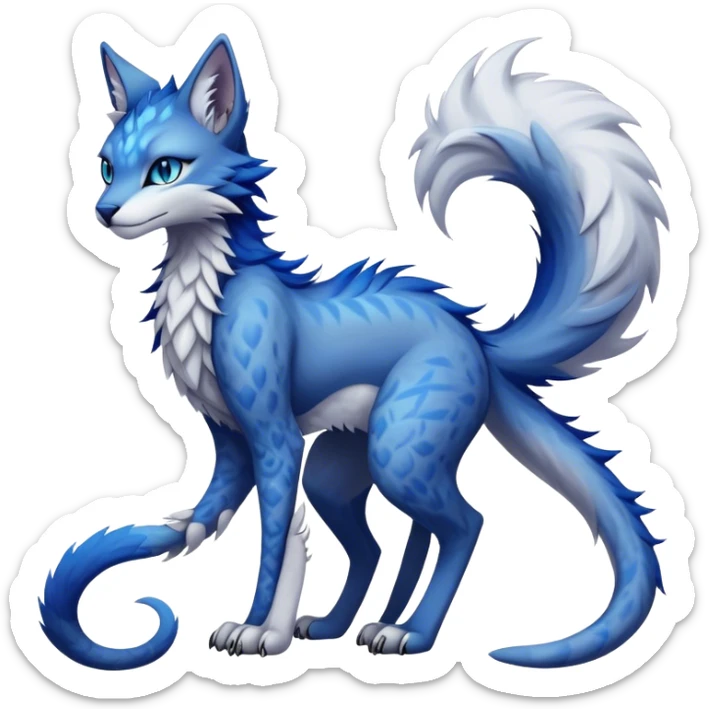 Kawaii dark edgy fantasy feline-vernid-sergal-fursona animal creature with a tufted tail full body with intricate markings  sticker