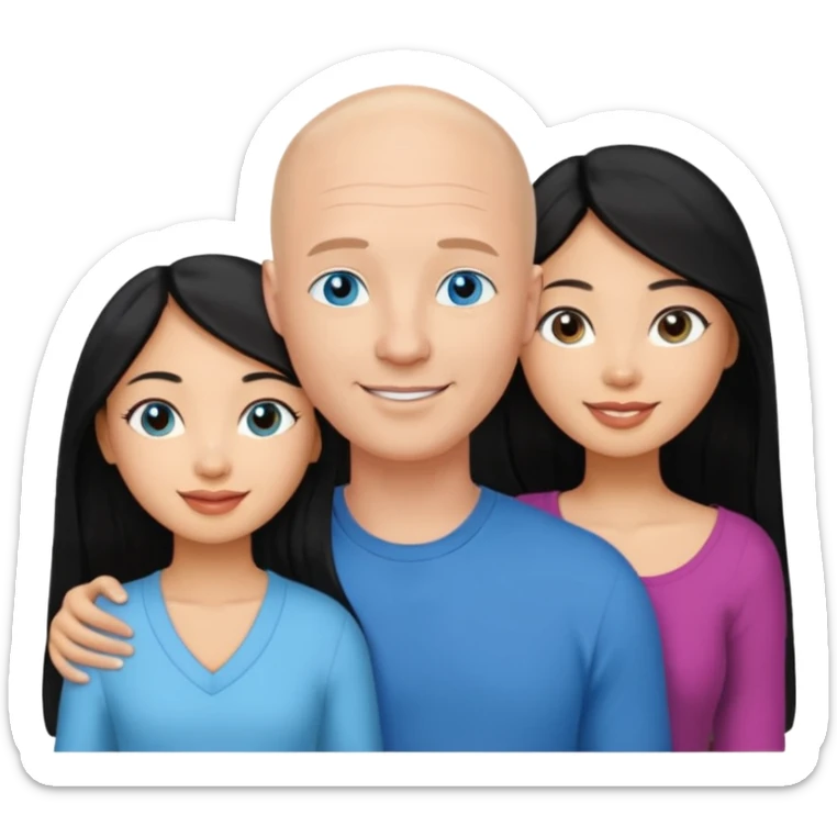 Bald white man blue eyes in love with Filipina woman 2 young Filipina girls long hair sticker