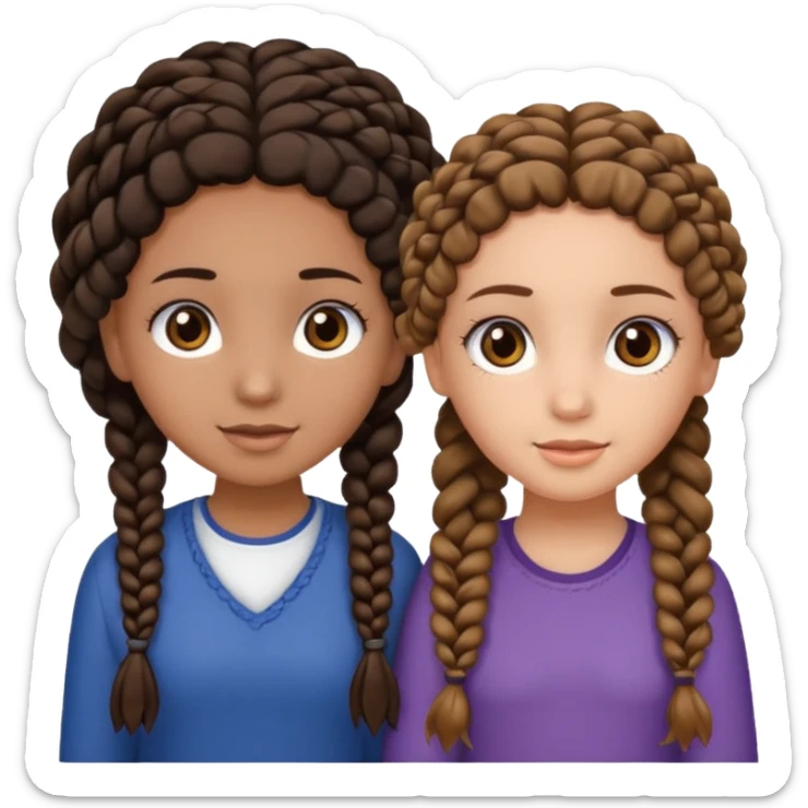 2 girl best friends. One is black with braids and brown eyes. One is white with curly brown hair with brown eyes. sticker