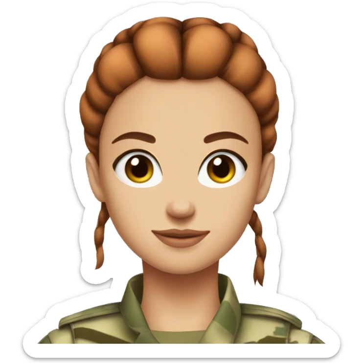 red straight hair bun pretty brown eyes camouflage soldier girl sticker