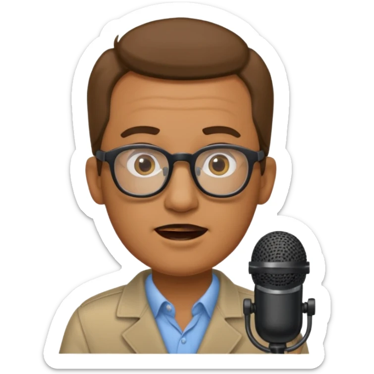 Hombre moreno con gafas emitiendo en una emisora de radio sticker