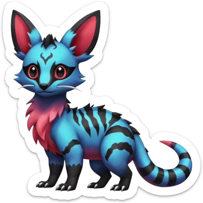 Rare exotic cute gothic colorful Salandit-Eevee-Civet-species-Fakemon-hybrid-creature, with markings, full body sticker