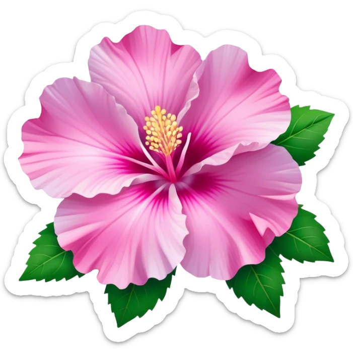 Cinematic Realistic image of a Mugunghwa flower (Rose of Sharon), rendered with delicate petal textures and vibrant pink hues, set against a minimalist background with gentle, diffused lighting that highlights its national significance sticker