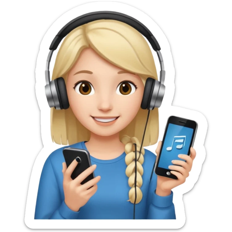 Girl listening to music with earphone and phone in hand sticker