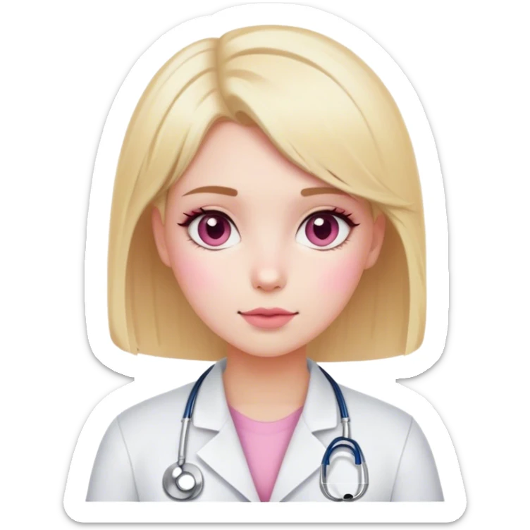 blonde girl with short hair, white skin, pink blush, she will be a veterinarian and brown eyes sticker