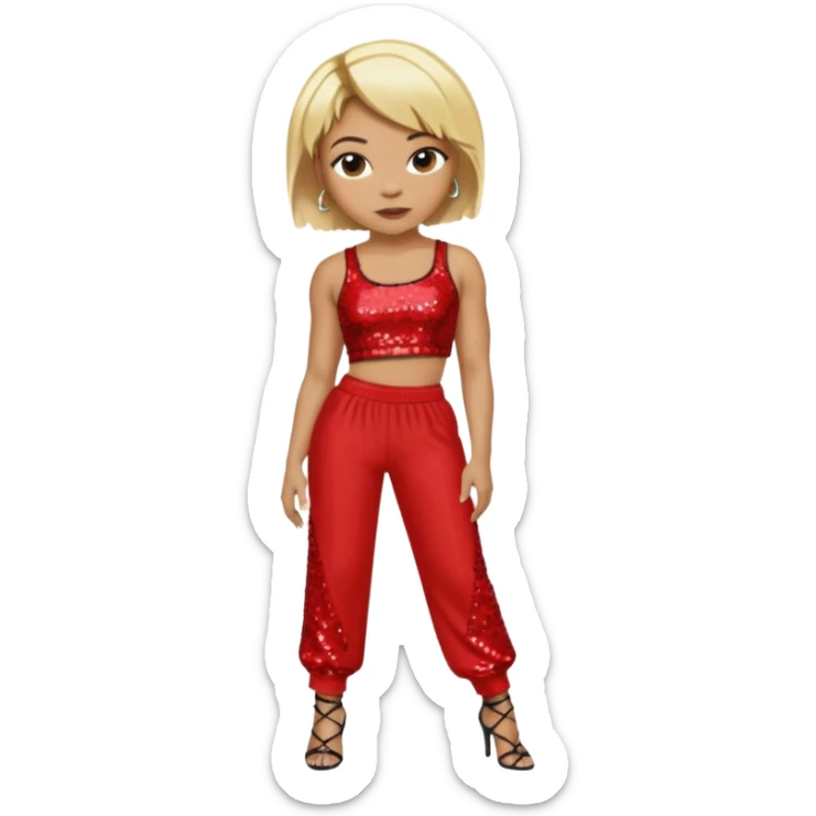 T Boz from TLC with short blonde hair, red sequin crop top and pants sticker