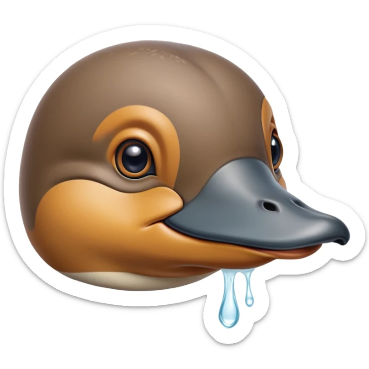cute close-up of platypus face, zoom in on duck bill and eyes, anatomically accurate but adorable, detailed features, proper coloration, natural expression sticker