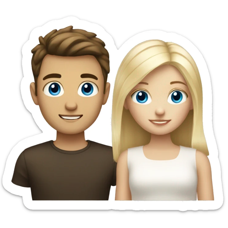 blonde girl with blue eyes and white boy with dark brown hair  sticker