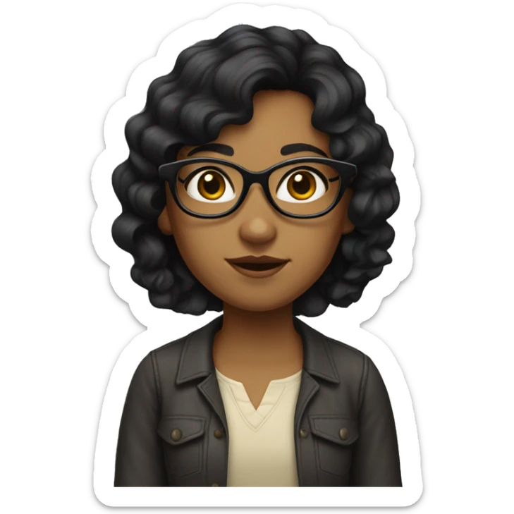 “Girl with wavy black hair, glasses, and fair skin.” sticker