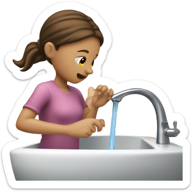 Girl with brown hair turning on sink and flushing toilet sticker