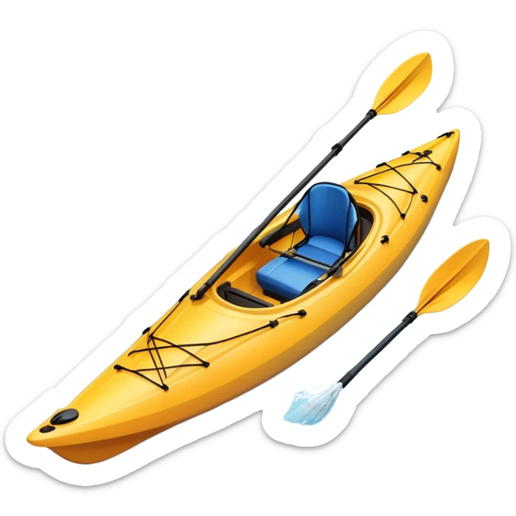 An icon showing a close-up of a sleek kayak with double-bladed paddles gliding through water. Splashes surround the boat as it cuts across a calm surface, symbolizing speed and focus. Transparent background emphasizes the dynamic and personal nature of kayak paddling. sticker
