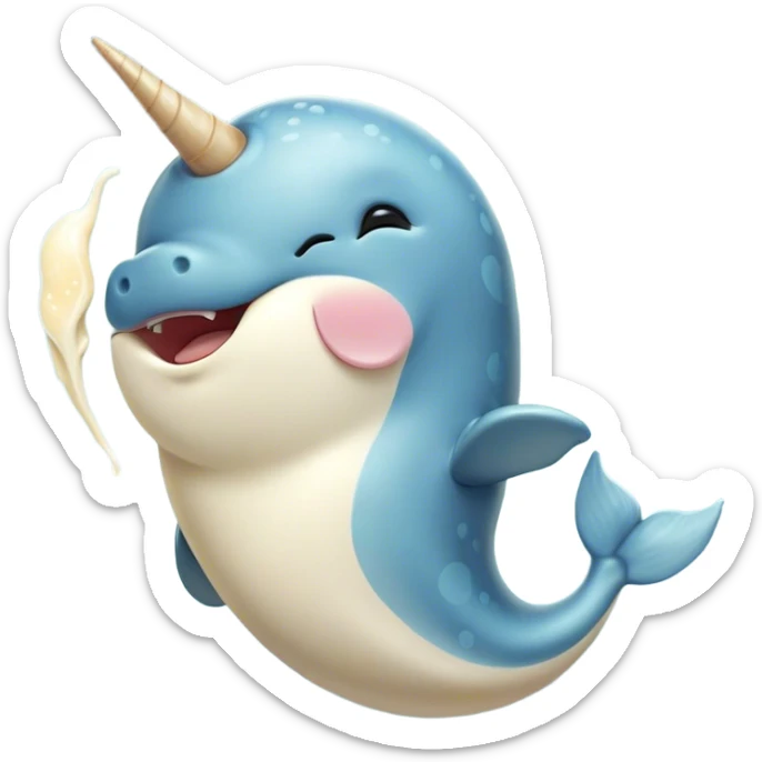 Cinematic Cute Yawning Narwhal Portrait Emoji, Head tilted slightly with a dramatic, wide-open yawn, showcasing a streamlined, mottled body with a gracefully curled ivory tusk and sleepy, half-closed eyes, Simplified yet irresistibly adorable features, highly detailed, glowing with a soft, cozy arctic glow, high shine, relaxed yet expressive, stylized with a hint of whimsical marine ease, soft glowing outline, capturing the essence of a drowsy yet affectionate narwhal that appears ready to stretch out for a nap! sticker