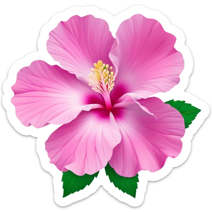 Cinematic Realistic image of a Mugunghwa flower (Rose of Sharon), rendered with delicate petal textures and vibrant pink hues, set against a minimalist background with gentle, diffused lighting that highlights its national significance sticker