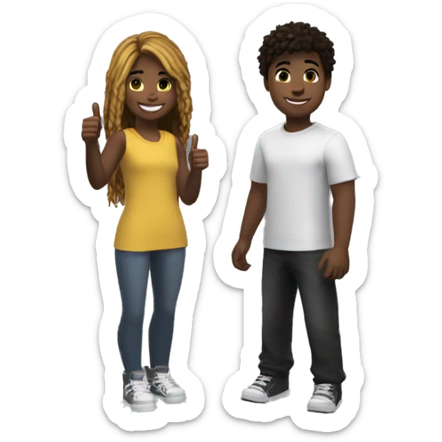 A black (African American) Roblox girl, a white American Roblox boy standing together. Both of them giving a thumbs up and smiling sticker