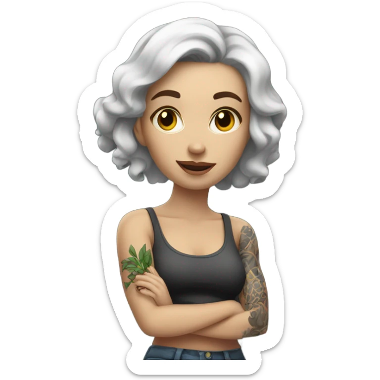 Beautiful tattooed white woman dark hair climbing rocks sticker