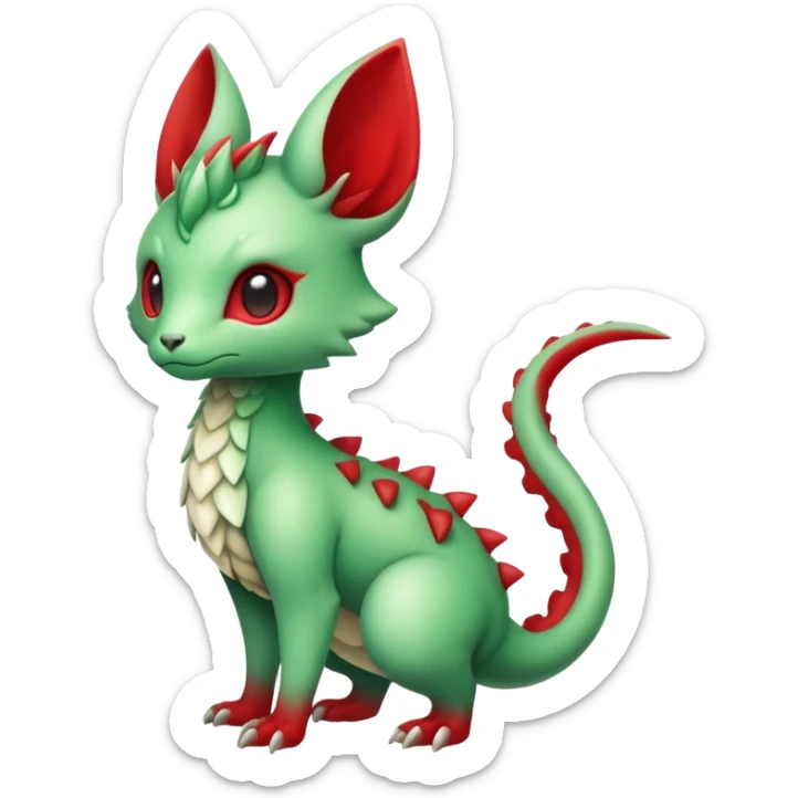 Kawaii Cute Edgy Green Red ethereal Fionbri-Vernid-Trico-animal-creature full body sticker
