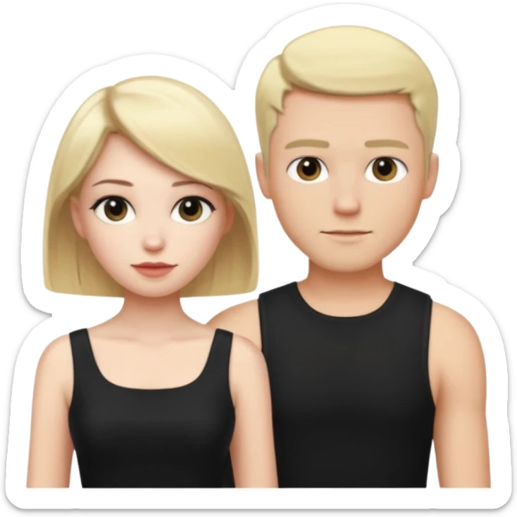 Blonde woman, black, tight, sleveless Dress, man black cut sticker