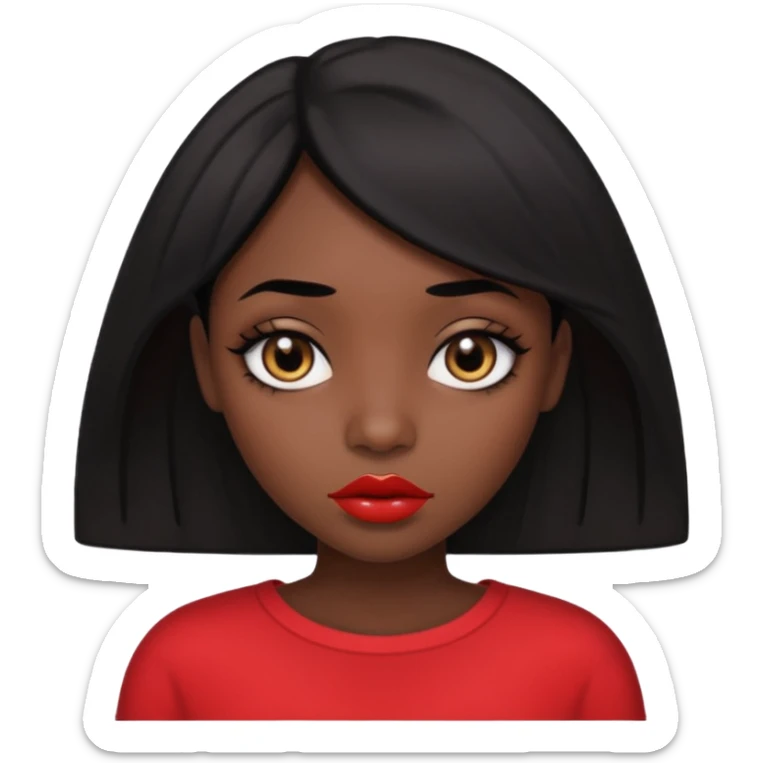 Dark skin gurl with black hair, big lips m, dark brown eye, octagon face shape and chinky eyes no red lipstick  sticker