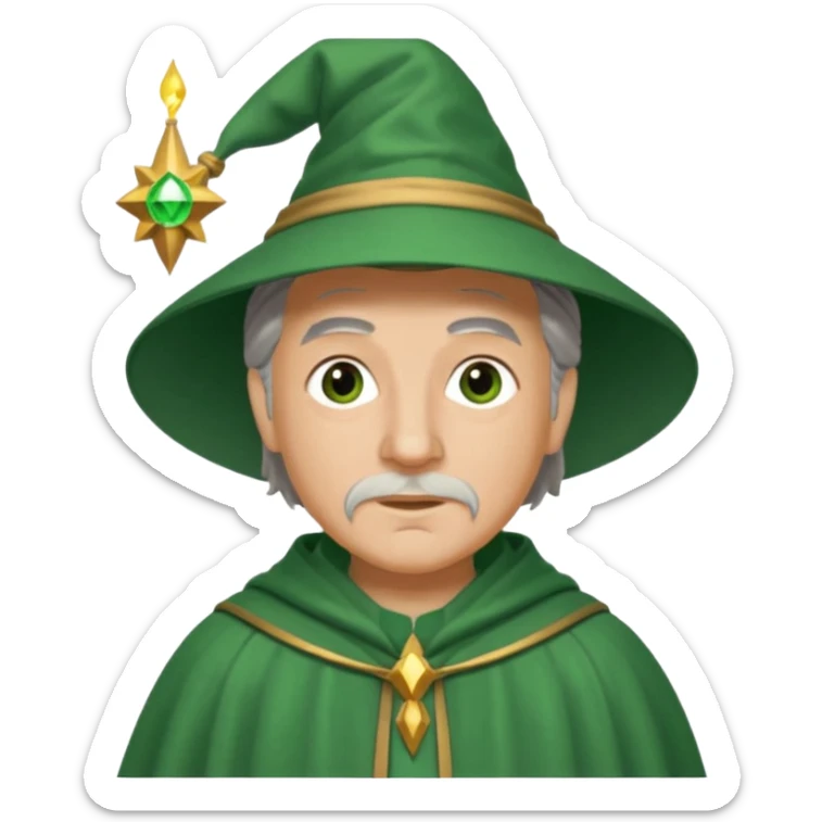 The Wizard from The Wizard of Oz with light skin, brown eyes, grey hair, green outfit sticker