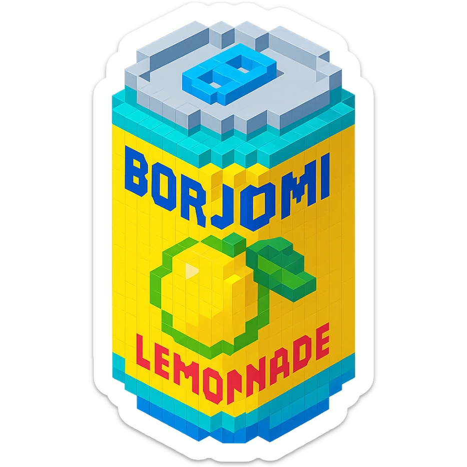 Borjomi lemonade can with a minimalist design, using bright colors and clean lines sticker