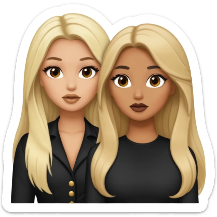 Boujy baddie best friends gossiping, one blonde, one brunette, long hair, trendy heavy makeup sticker