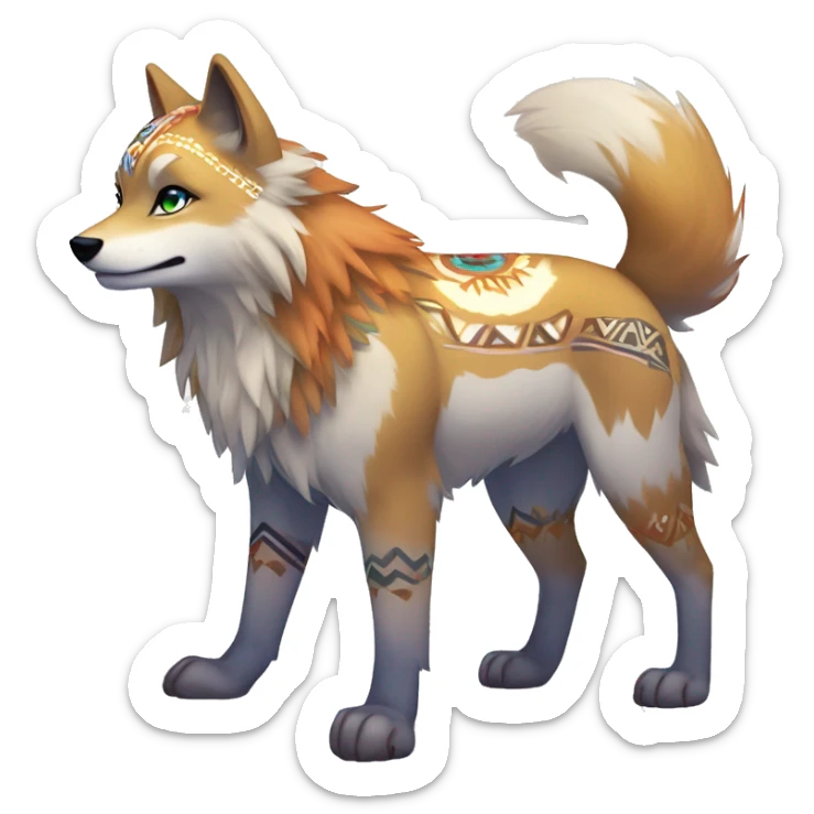 Colorful Shiny Fionbri-Falvie-sparkle-wolf-sona with tribal markings full body sticker