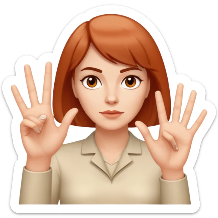a white woman with a short light brown bob holding her fingers in a vulcan salute. her face is reddish from embarrassment sticker