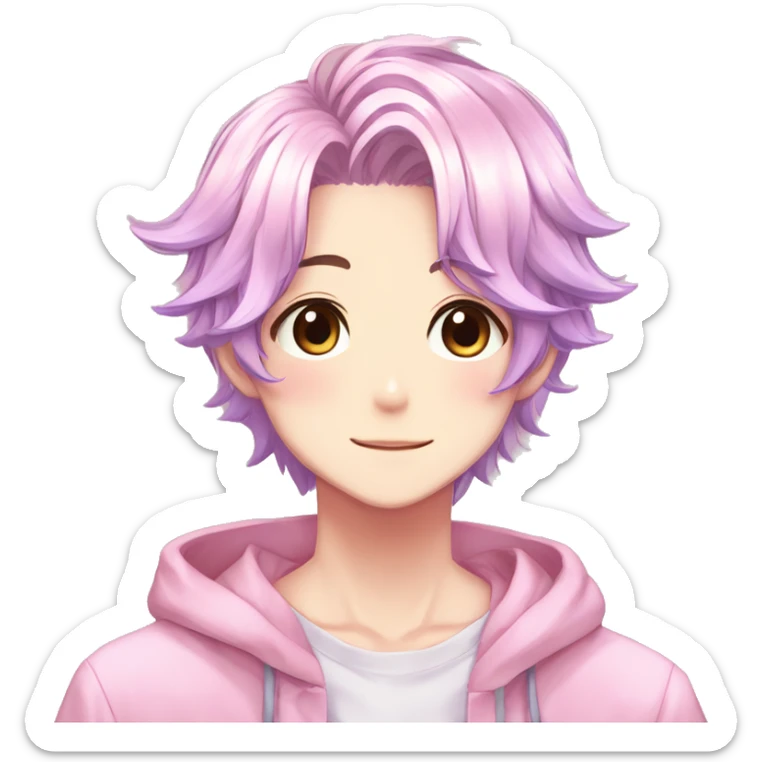Gorgeous colorful shiny romantic pastel anime style shojo man with blushing face aesthetic and pretty hair trending style sticker