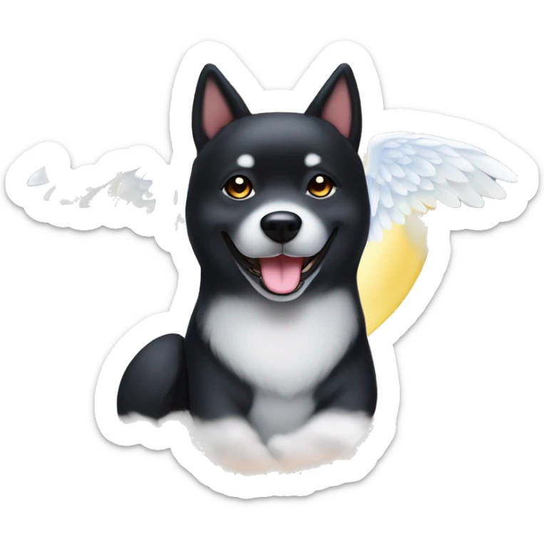 Black Shiba Inu angel | face | fantasy | halo | innocent | smiling face with halo sticker