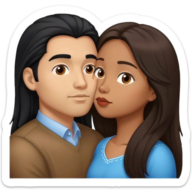 Latino man with long black hair kissing brown hair Filipina sticker