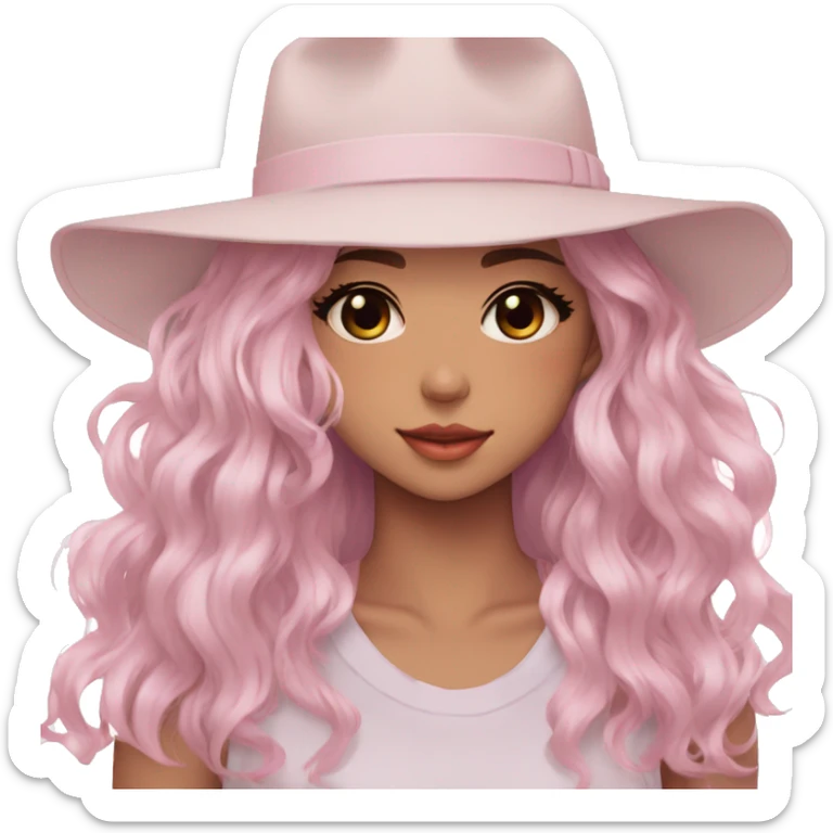 Gorgeous pastel anime girl with blushing face and hair garnitures and pretty hair and a fedora aesthetic trending style sticker