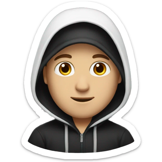 Tall white man with black hoodie with the hood on his head sticker