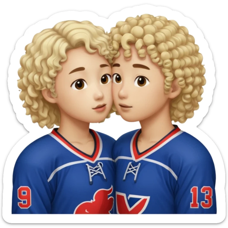 Asian hickey player kissing curly hair blonde hockey player sticker