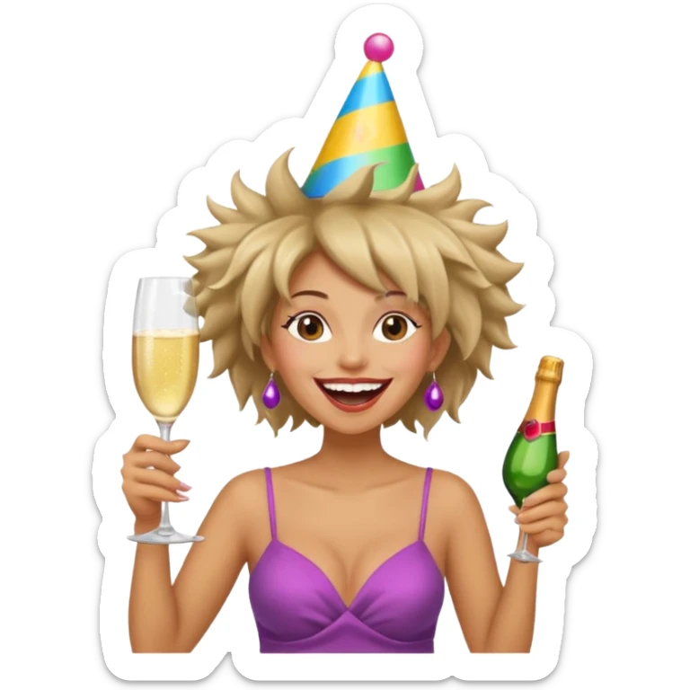 Funny, fast-talking, a little unpredictable. Life of the party vibes. woman with crazy hair
more dinamic emoji  sticker