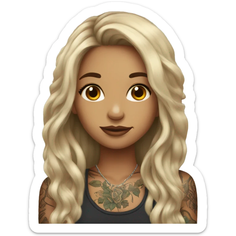 Beautiful girl with tattoos and long hair sticker