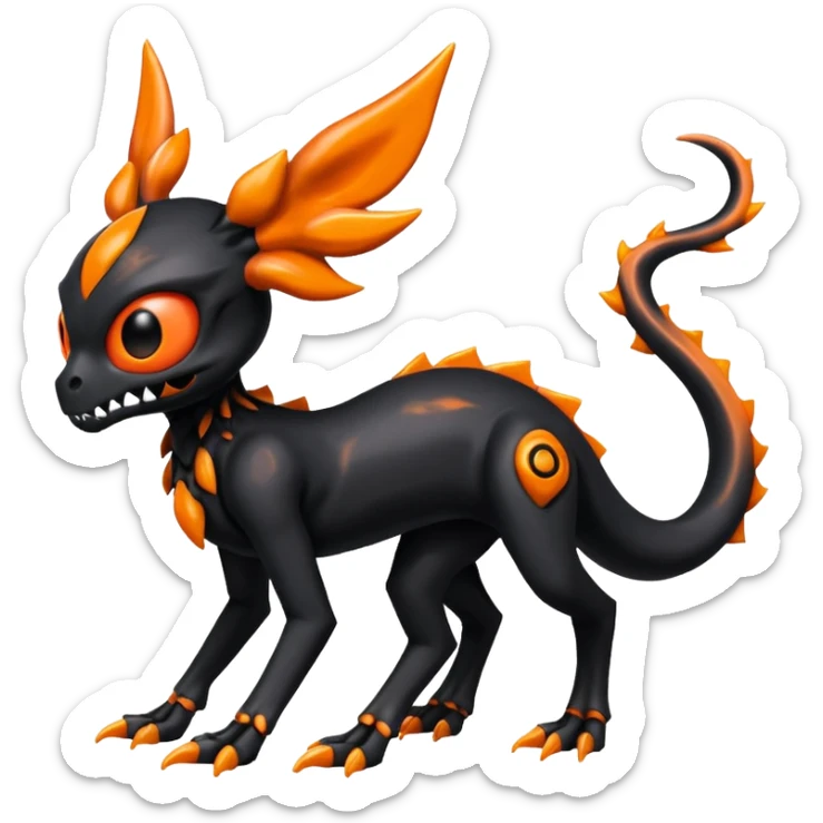 Shiny Evil Black And Orange Duskull-Salandit-Sylveon-Fakémon-hybrid-creature (full body)  sticker