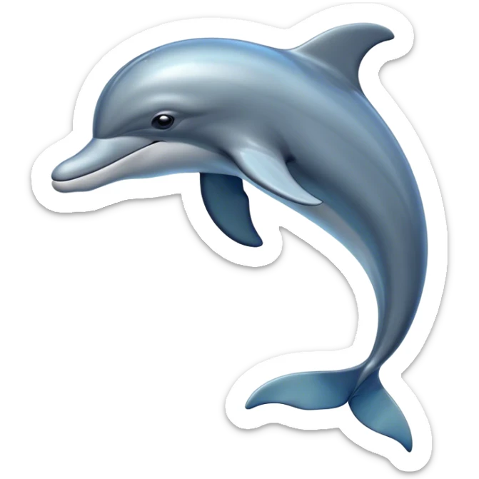 Cinematic Noble Bottlenose Dolphin Portrait Emoji, Poised and regal, with a sleek, streamlined body of shiny, glossy blue-gray skin, expressive, intelligent eyes, and a gracefully arched dorsal fin, Simplified yet sharp and sophisticated features, highly detailed, glowing with a radiant, sparkling aquatic glow, high shine, intelligent and majestic, stylized with an air of oceanic refinement, focused and elegant, soft glowing outline, capturing the essence of a watchful and confident dolphin that appears ready to leap out of the screen with effortless power! sticker