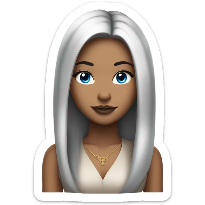 light skin, high cheekbone, solo dark hair girl with blue eyes, medium bust, long blow out hair, baddie, middle part, sultry sticker