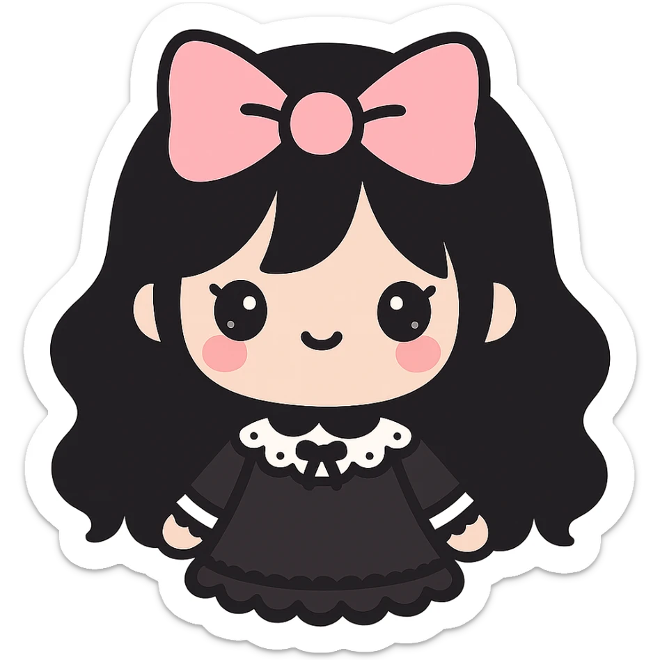 kawaii gothic girl with pink bow, gothic style, cute face, lace and dark accents sticker